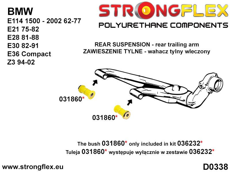 036232A: KIT SILENTBLOCKS BRAZO SUSPENSION TRASERA E21